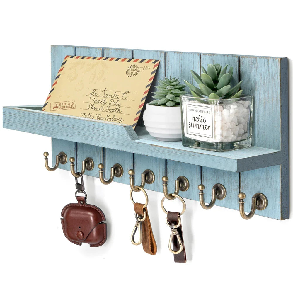Porte-clés en Bois avec Étagère - Solution Murale Élégante pour Clés et Courrier