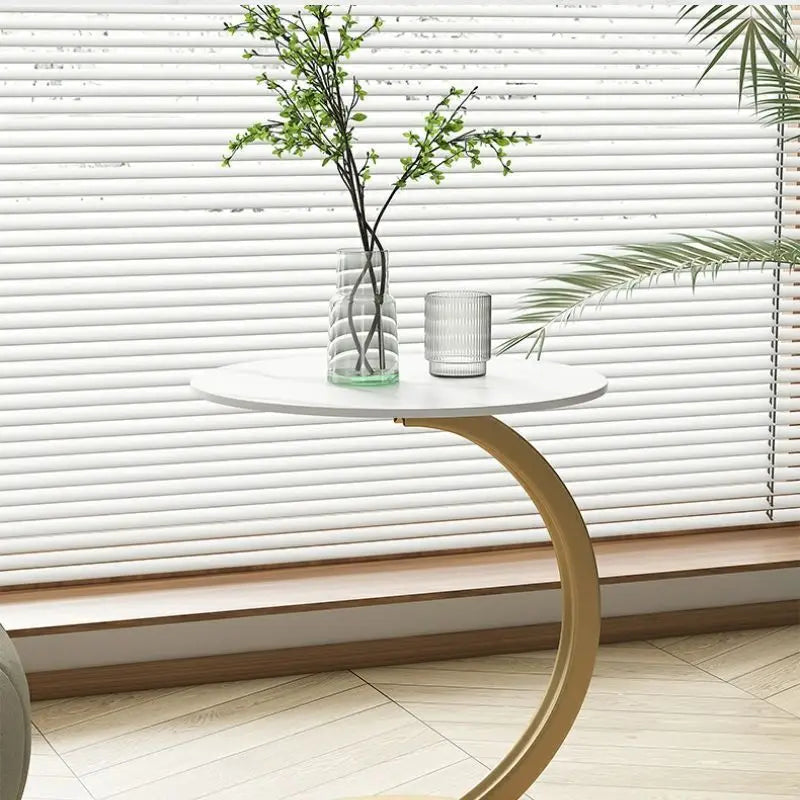 Table d'Appoint Ronde Compacte pour Salon et Chambre à Coucher avec Cadre Stable