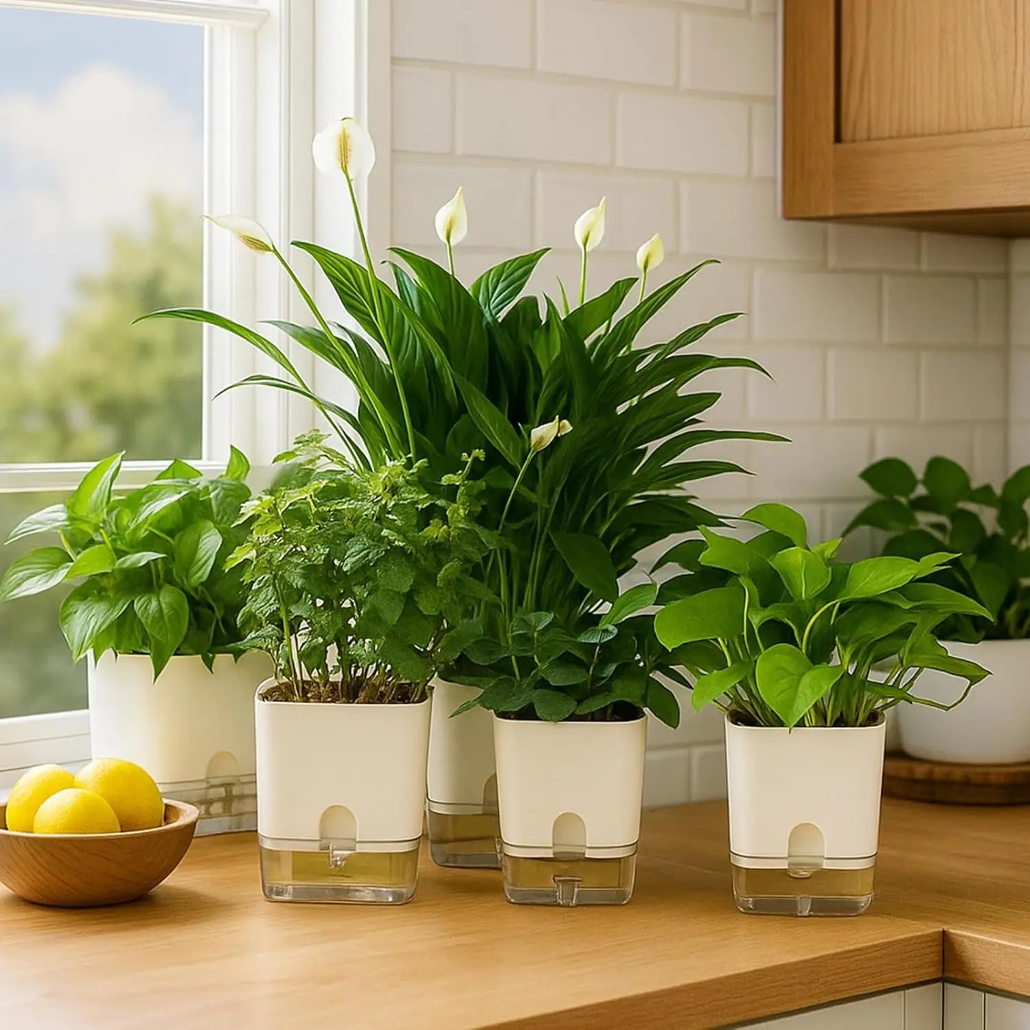 Pot Autonome Avec Niveau d'Eau Visible Blanc