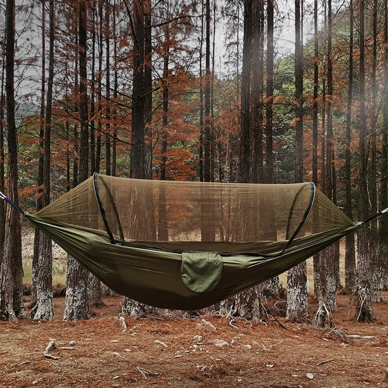 Hamac OutdoorRelax avec moustiquaire et système de fermeture rapide – Capacité de charge de 200 kg
