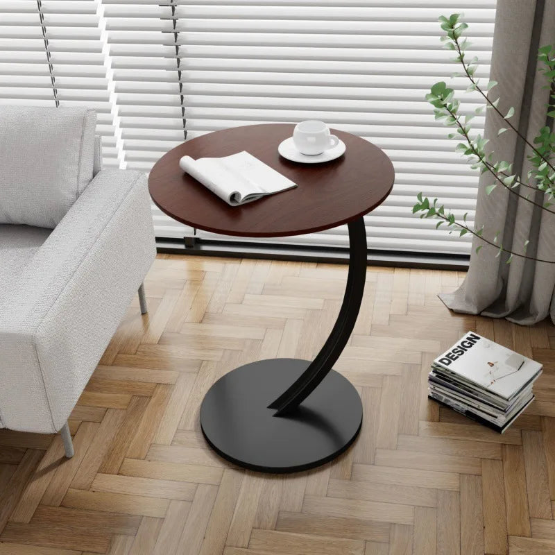 Table d'Appoint Ronde Compacte pour Salon et Chambre à Coucher avec Cadre Stable