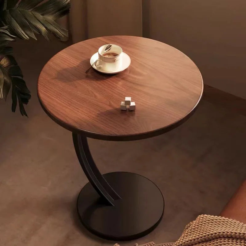 Table d'Appoint Ronde Compacte pour Salon et Chambre à Coucher avec Cadre Stable