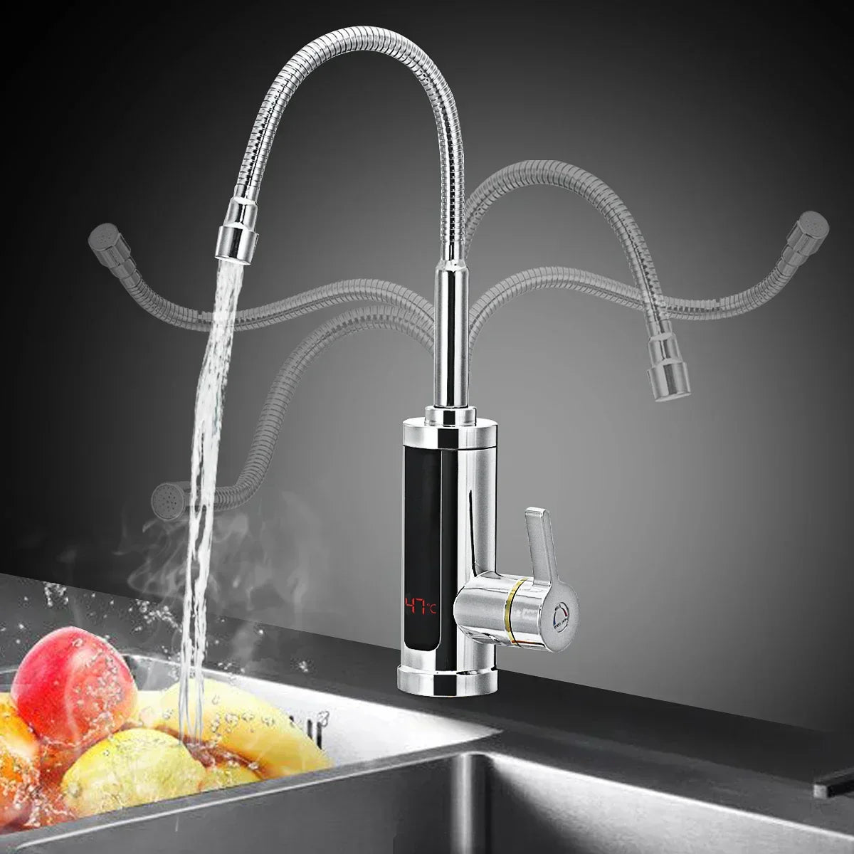 FlowHeat 3000W Robinet de Cuisine Eau Chaud Instantané – Robinet Électrique Mélangeur avec Affichage de Température