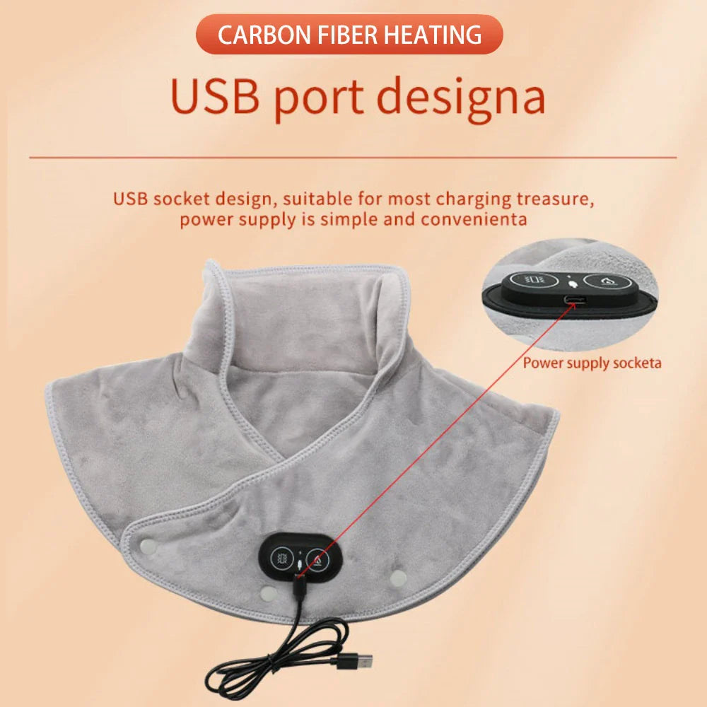 Massager de cou et d'épaules chauffant ThermoLiva | Coussin chauffant USB avec vibration | 3 niveaux de température & minuterie | Doux en peluche