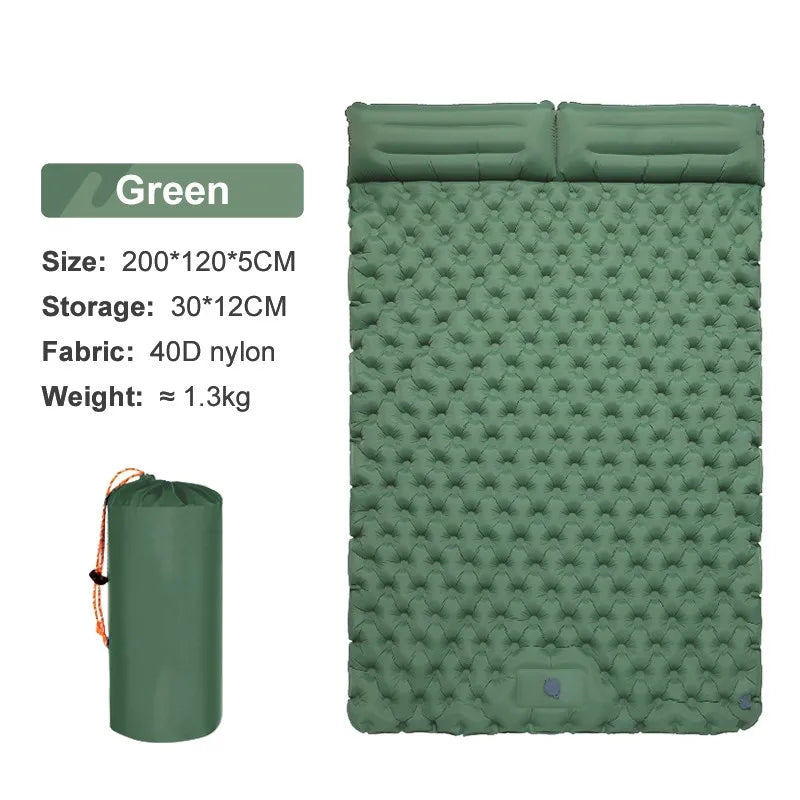 Matelas de camping double-avec matelas auto-gonflant et oreiller – Matelas gonflable pour randonnée en plein air pour 2 personnes