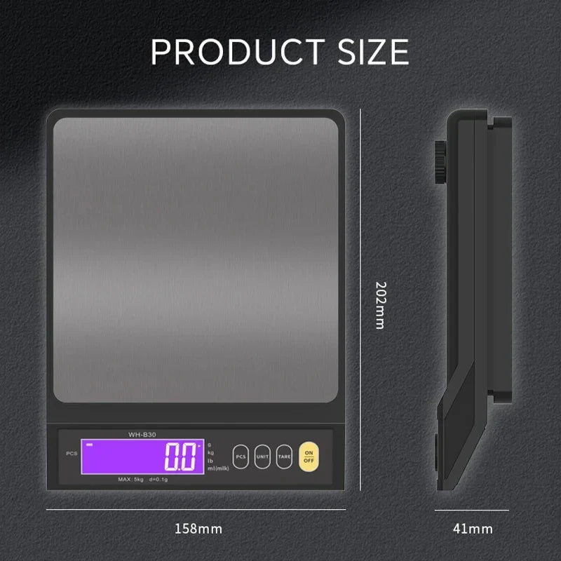 Balance de cuisine électronique numérique 5 kg/0,1 g et 10 kg/1 g, écran LCD, outil en acier inoxydable entièrement étanche pour la pâtisserie