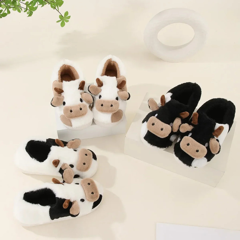 MooVera | Chaussons d'hiver design vache | Doux & Chaud | Antidérapants & Confortables | Chaussons en coton unisexes pour hommes & femmes