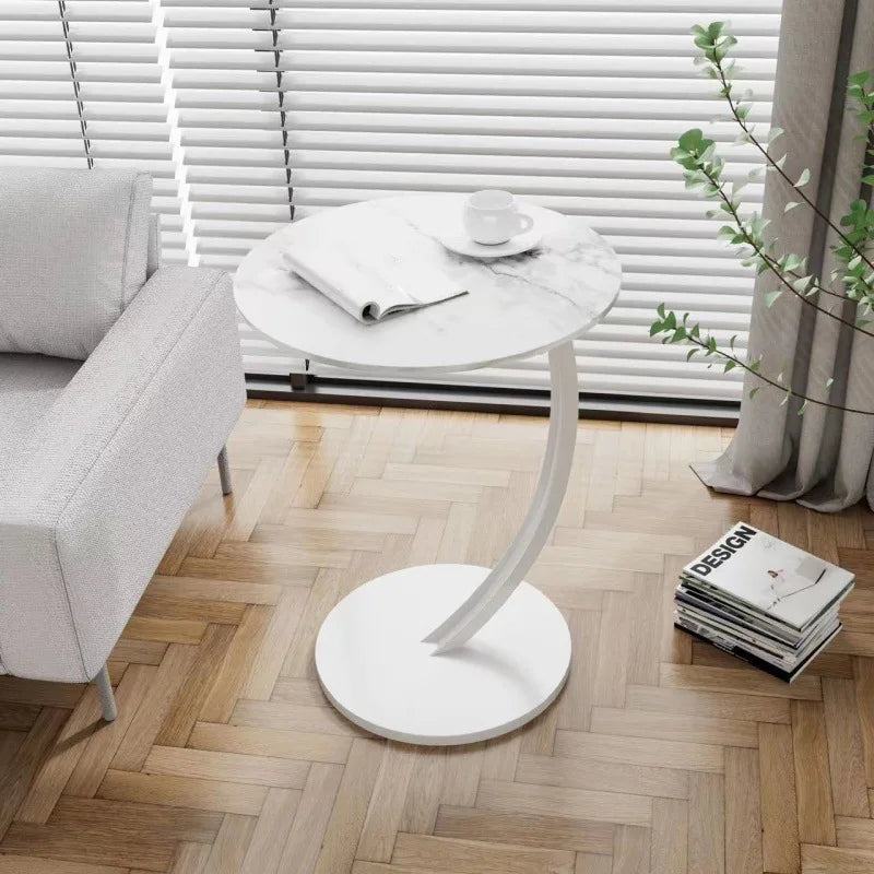 Table d'Appoint Ronde Compacte pour Salon et Chambre à Coucher avec Cadre Stable