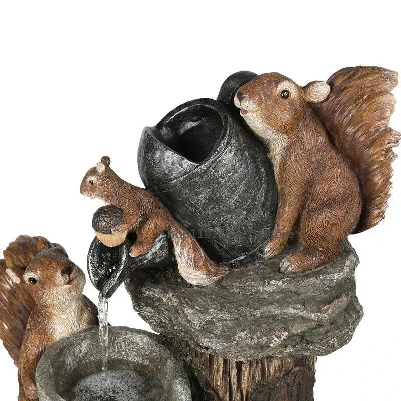 Lunaverde Fontaine Solaire Décorative Canard & Écureuil | Figurine de Jardin avec Lumière LED | Résine Artificielle Résistante aux Intempéries | Pour Terrasse & Balcon