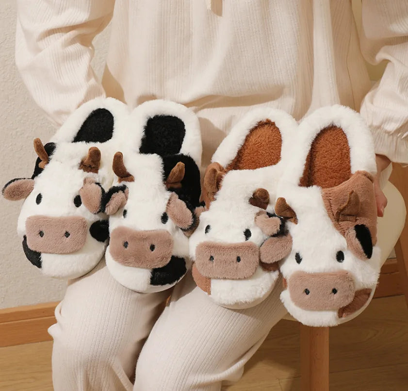 MooVera | Chaussons d'hiver design vache | Doux & Chaud | Antidérapants & Confortables | Chaussons en coton unisexes pour hommes & femmes