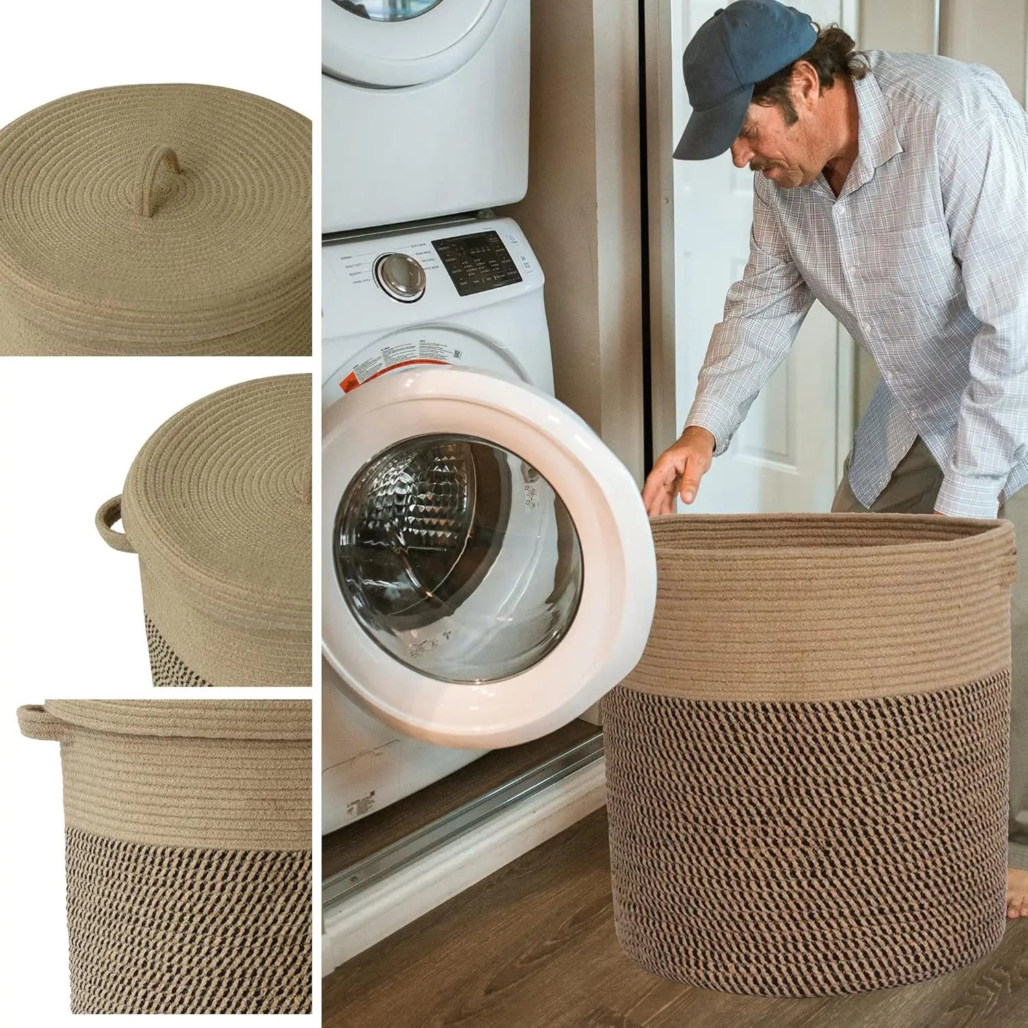 Panier tressé pour le linge et le rangement avec couvercle 60L – Amara