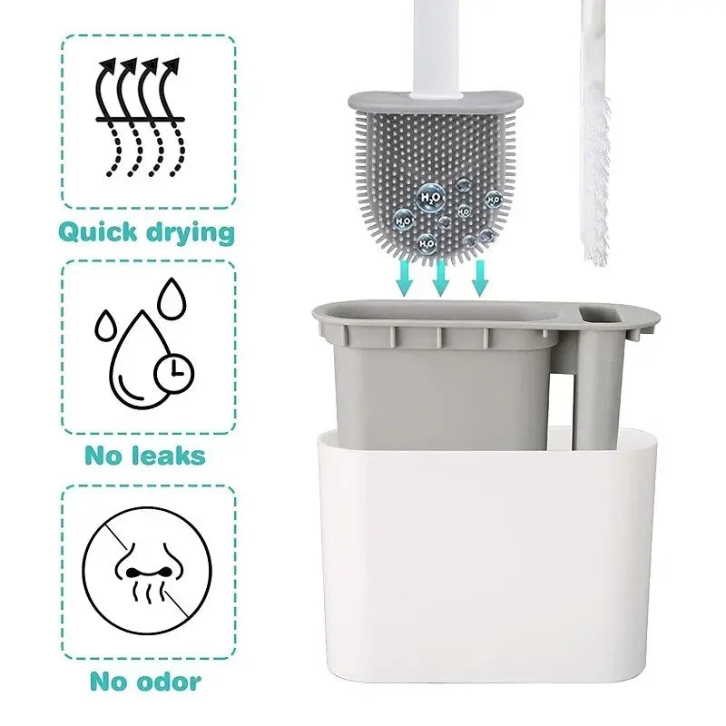Brosse de toilette HygieBrush DuoClean | Ensemble de brosses WC en silicone 2-en-1 avec support mural | Antibactérien & gain de place