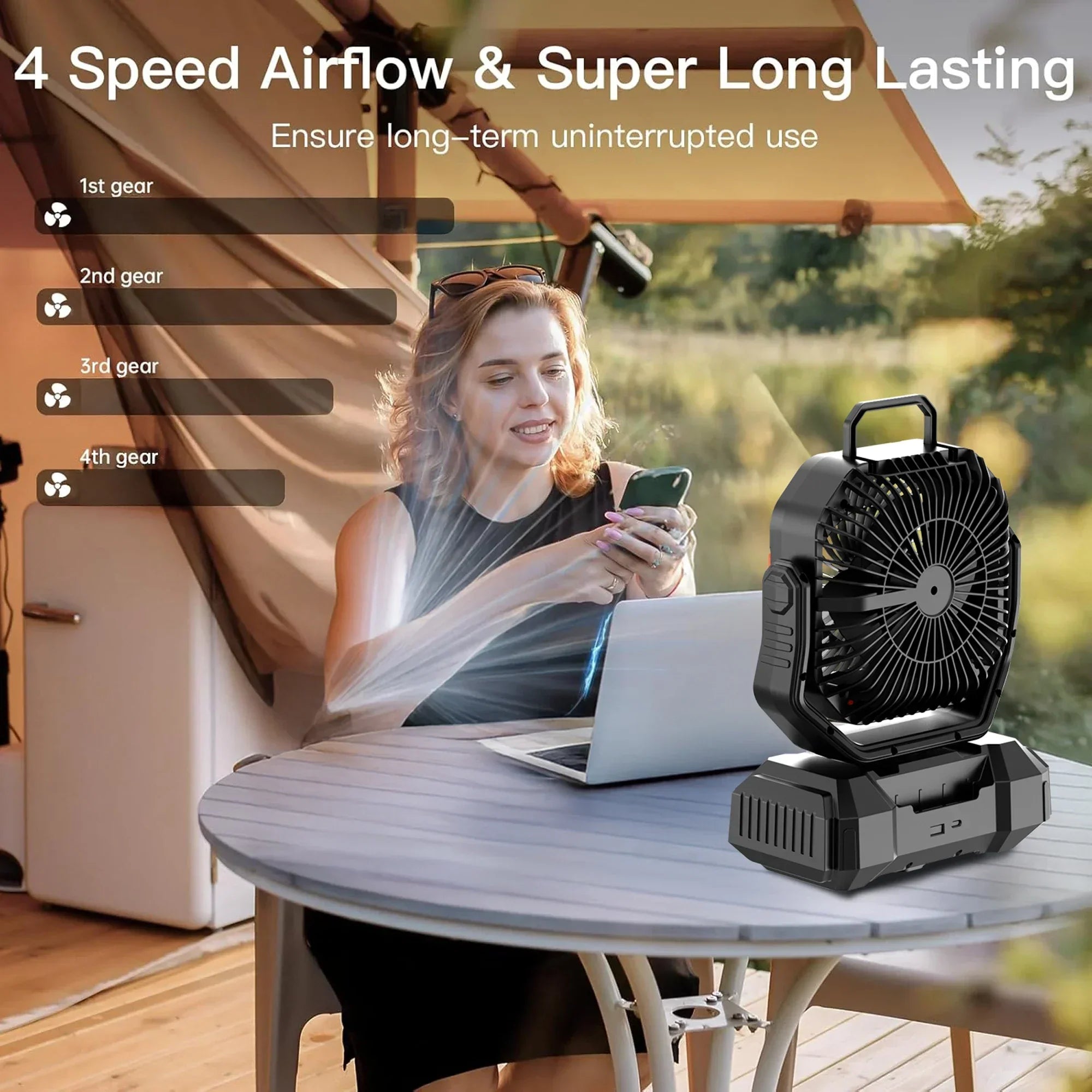 Ventilateur de camping à batterie 40000mAh avec lampe LED – F22