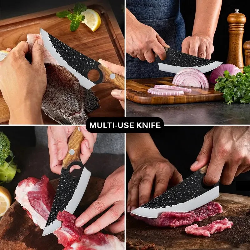 Ensemble de Couteaux Forgés à la Main – Couteaux de Boucher, de Désossage, de Cuisine et de Légumes pour Usage Domestique et Professionnel