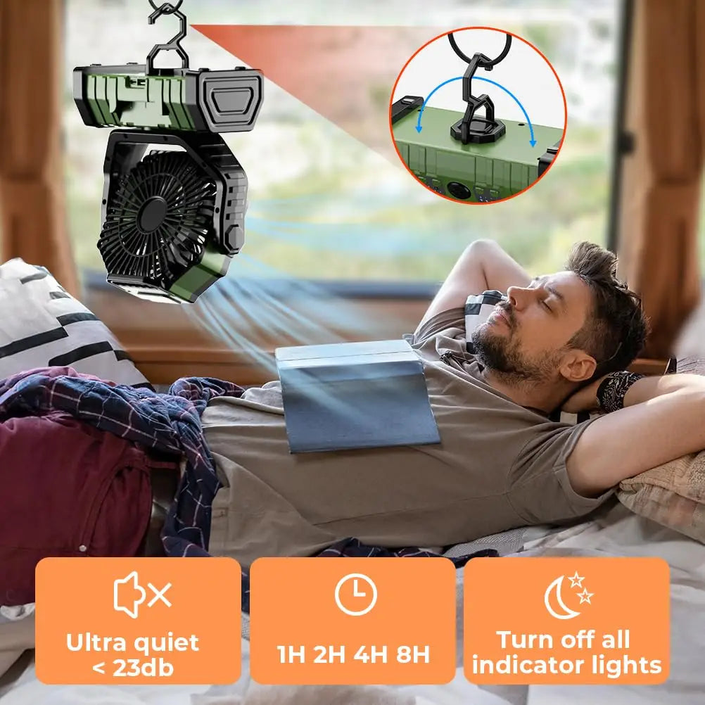 Ventilateur de camping avec batterie de 20 000 mAh, lumière LED et télécommande – AirMate