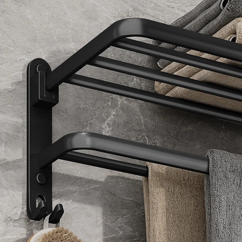 Skanto | EasyFold Noir Porte-serviettes Mural Pliable – Gain de Place & Élégant Rangement de Salle de Bain