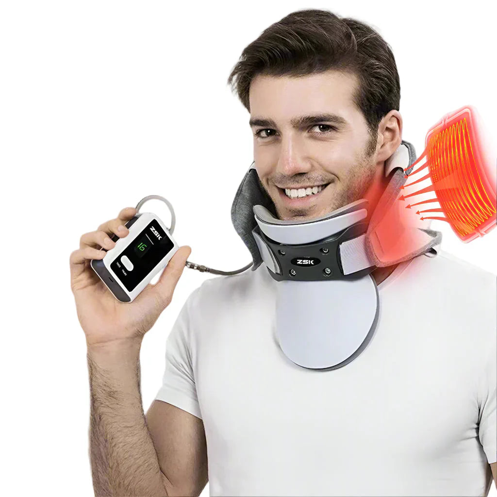Dispositif de traction cervicale gonflable réglable avec compresse chauffante – Neris