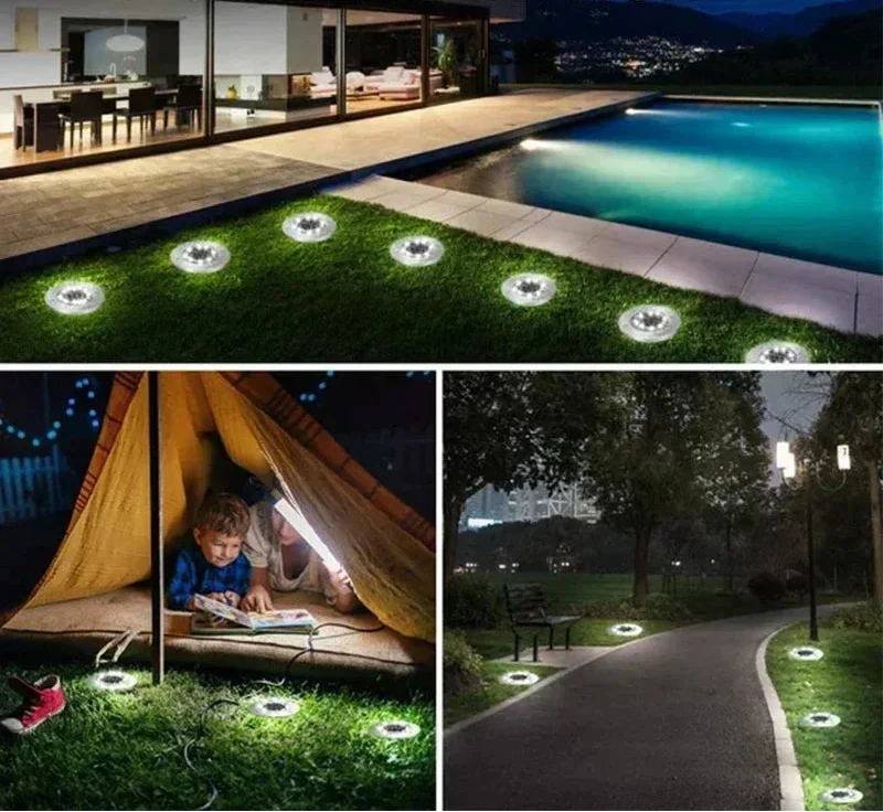 Lampe solaire de sol ronde en acier inoxydable