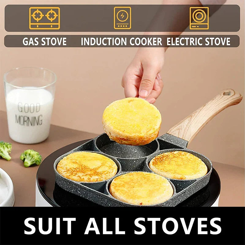 LMETJMA Poêle à œufs antiadhésive 4 tasses – Ustensile de cuisson pour crêpes, adapté aux cuisinières à gaz et à induction JT87