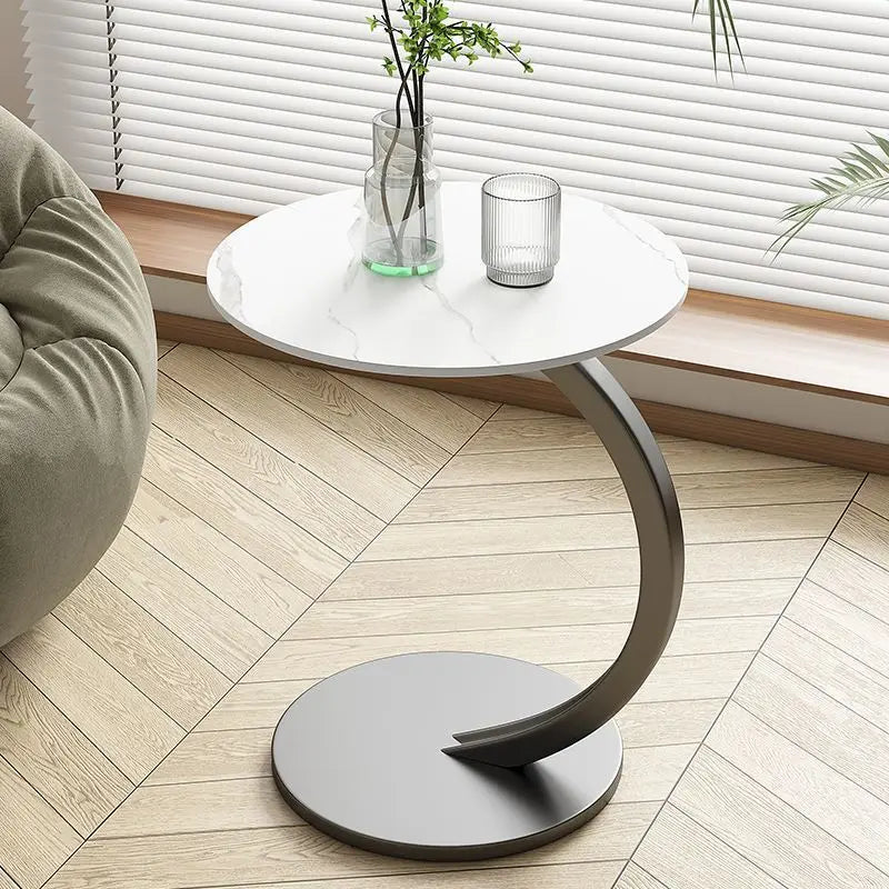 Table d'Appoint Ronde Compacte pour Salon et Chambre à Coucher avec Cadre Stable