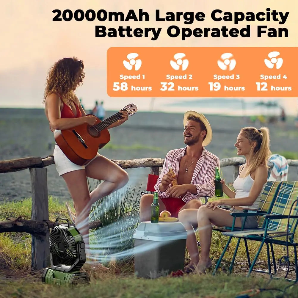 Ventilateur de camping avec batterie de 20 000 mAh, lumière LED et télécommande – AirMate