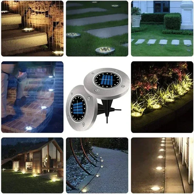 Lampe solaire de sol ronde en acier inoxydable