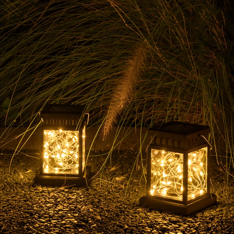 Lanterne solaire LED décorative pour jardin avec verre