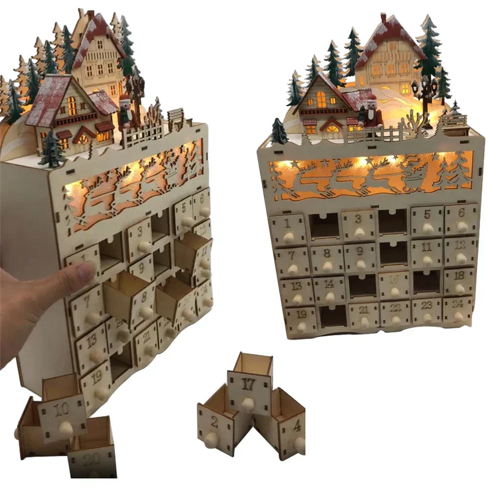 Nordlicht – Calendrier de l'Avent en bois Noël Village de rennes – 24 tiroirs
