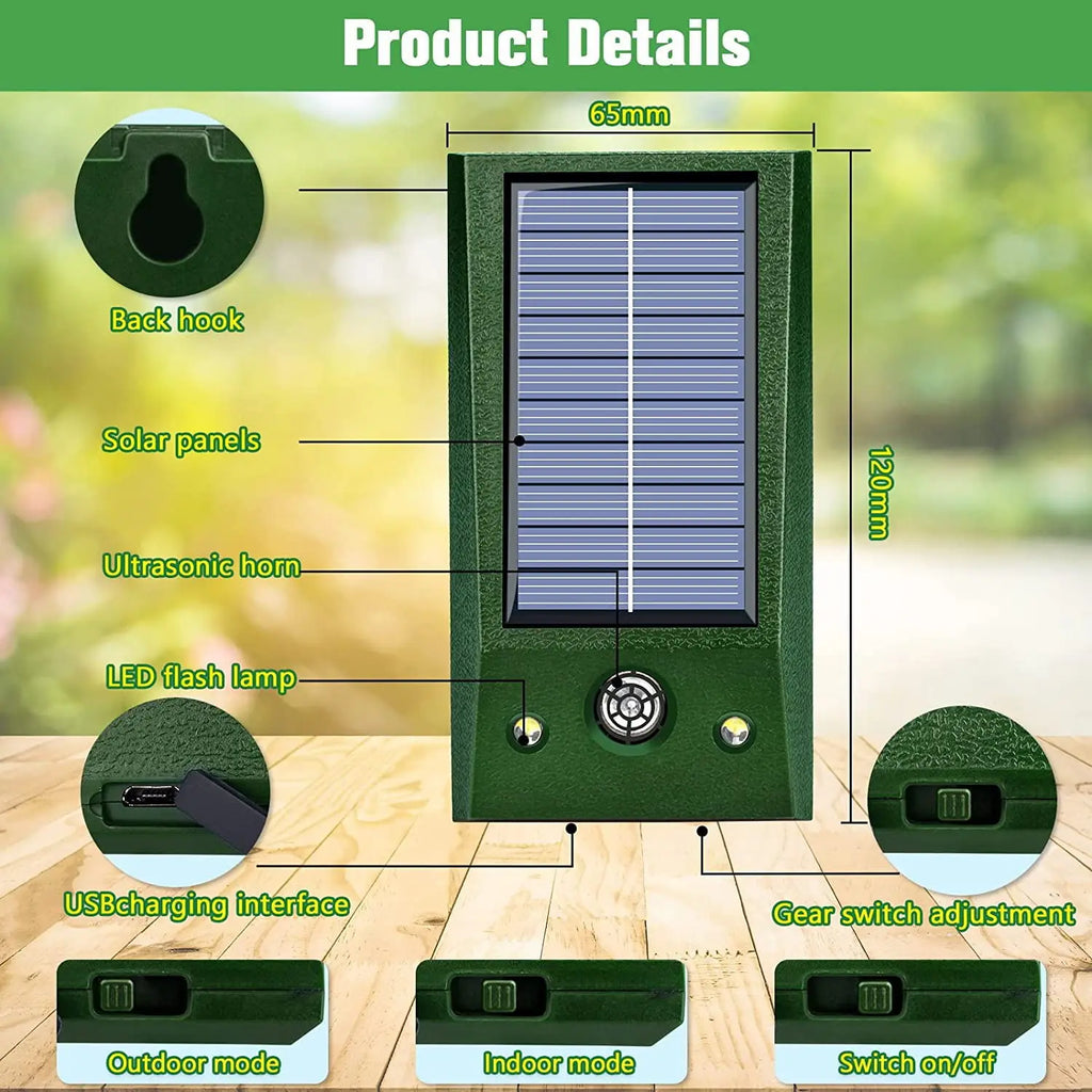SolarGuardix™ | Protection contre les oiseaux – Répulsif à ultrasons avec solaire et capteur de mouvement