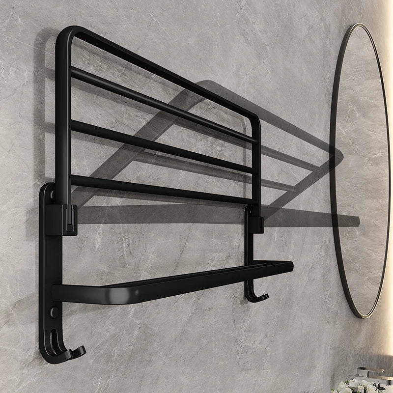 Skanto | EasyFold Noir Porte-serviettes Mural Pliable – Gain de Place & Élégant Rangement de Salle de Bain