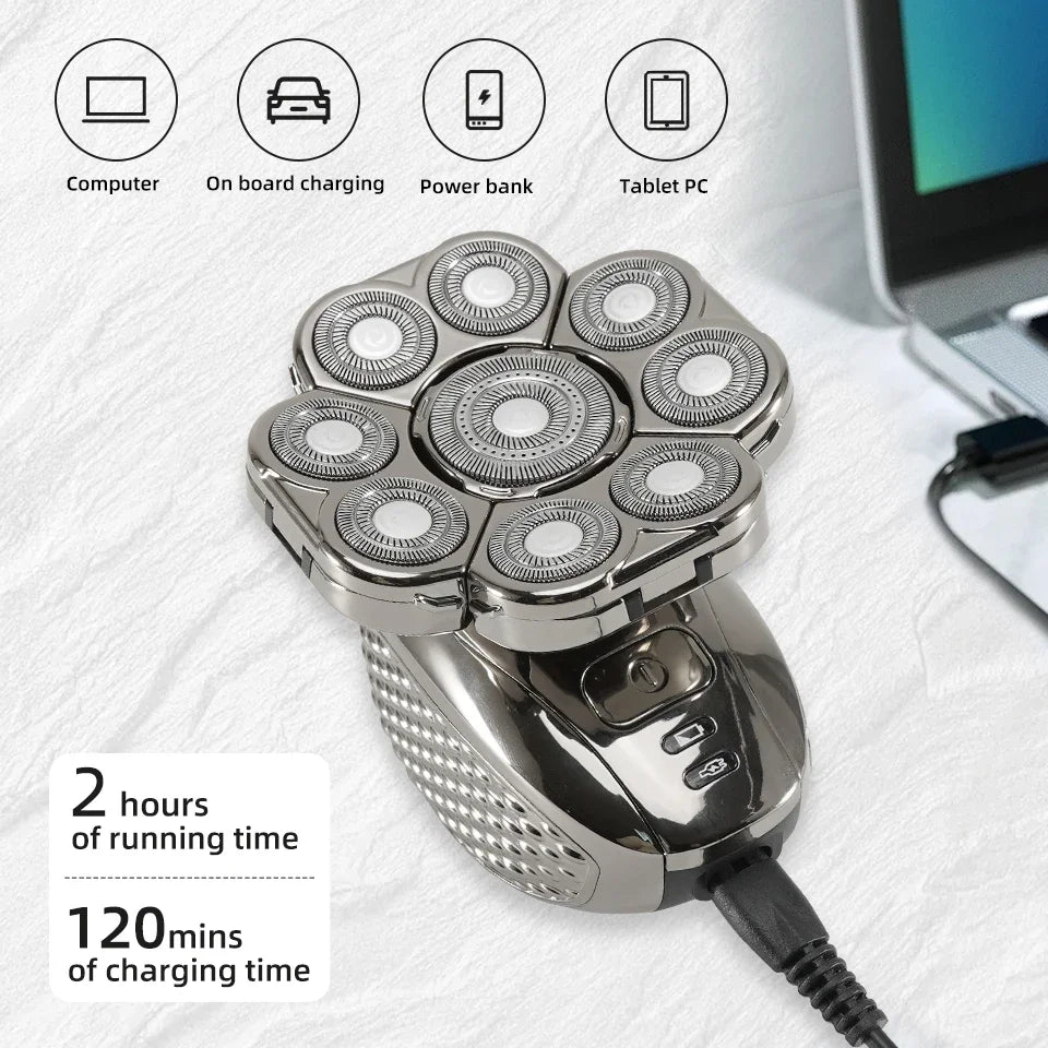 Rasoir électrique étanche 6-en-1 pour hommes avec têtes flottantes 9D et trousse de soin – MultiTrim