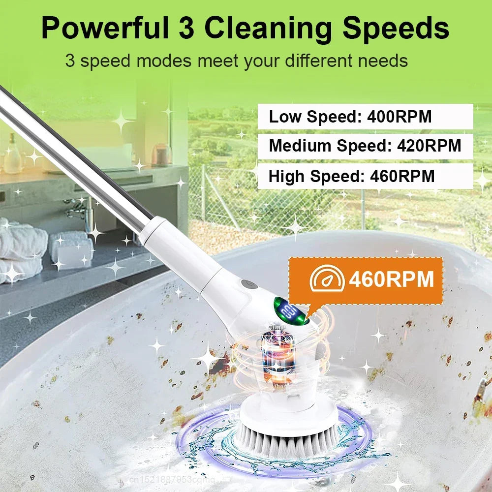 Solution de nettoyage simple : Brosse de nettoyage électrique multifonctionnelle 8-en-1 – Sans fil et rotative pour la salle de bain, la cuisine, les fenêtres et les toilettes