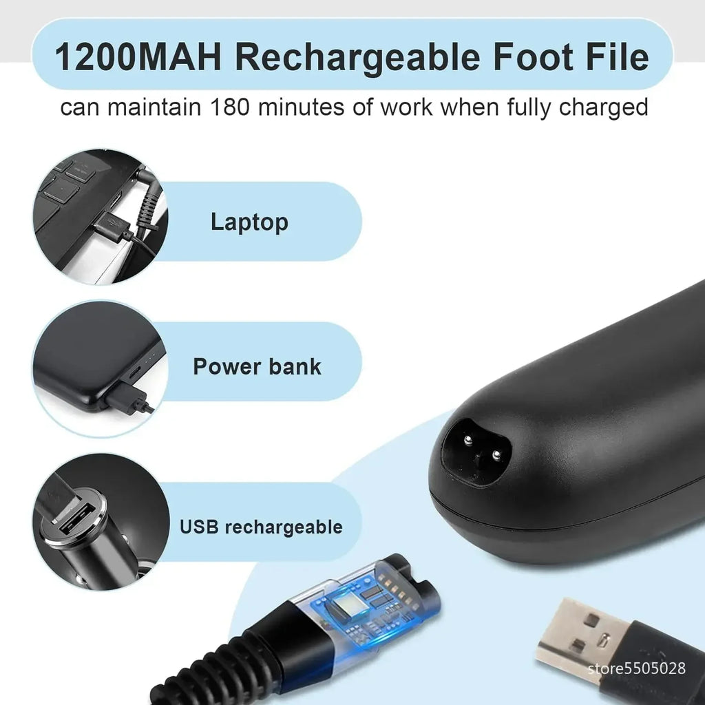 Rasoir électrique pour callosités Pediluxe Pro | Avec 3 têtes de meulage, LED & LCD | Rechargeable & étanche IPX7 | Pour des pieds lisses et soignés