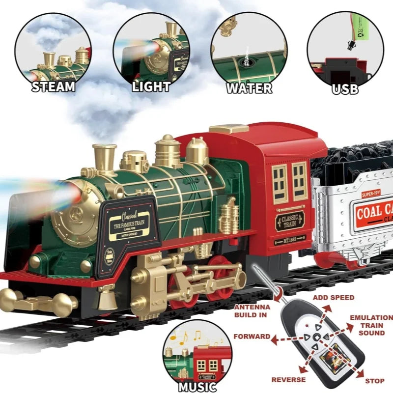 Skanto | Ensemble de Train Électrique Télécommandé | Locomotive à Vapeur Classique avec Lumière