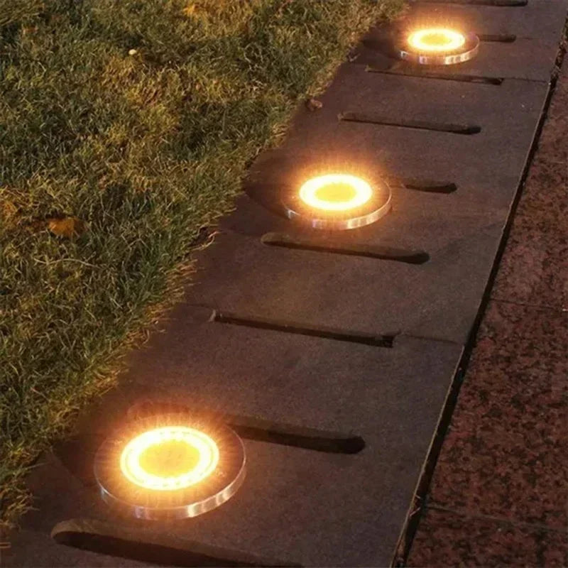 Lampe solaire de sol ronde en acier inoxydable