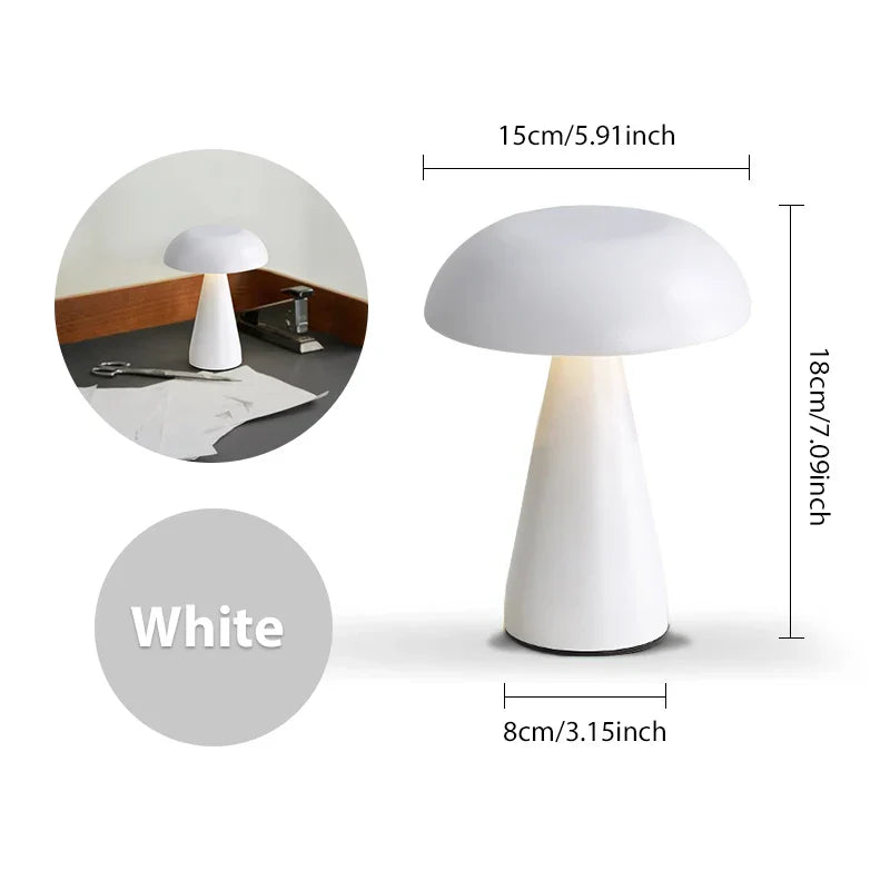 LumoShroom Lampe de Table | Design Champignon Rétro | LED & Dimmable | Rechargeable