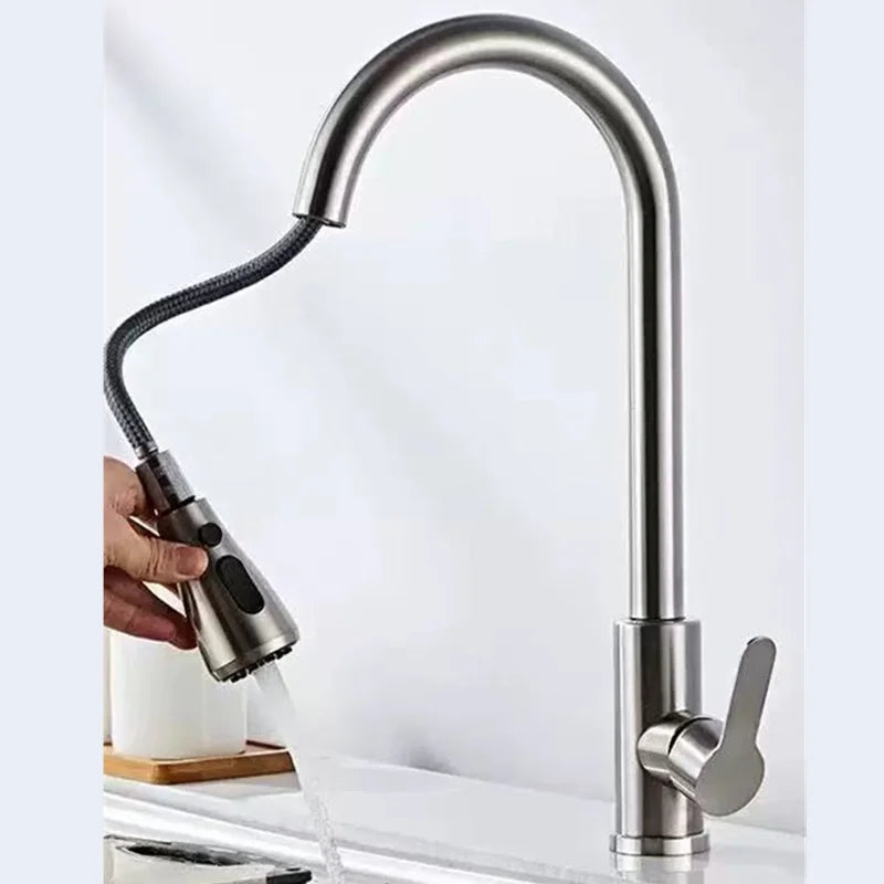 Robinet de cuisine extensible en acier inoxydable