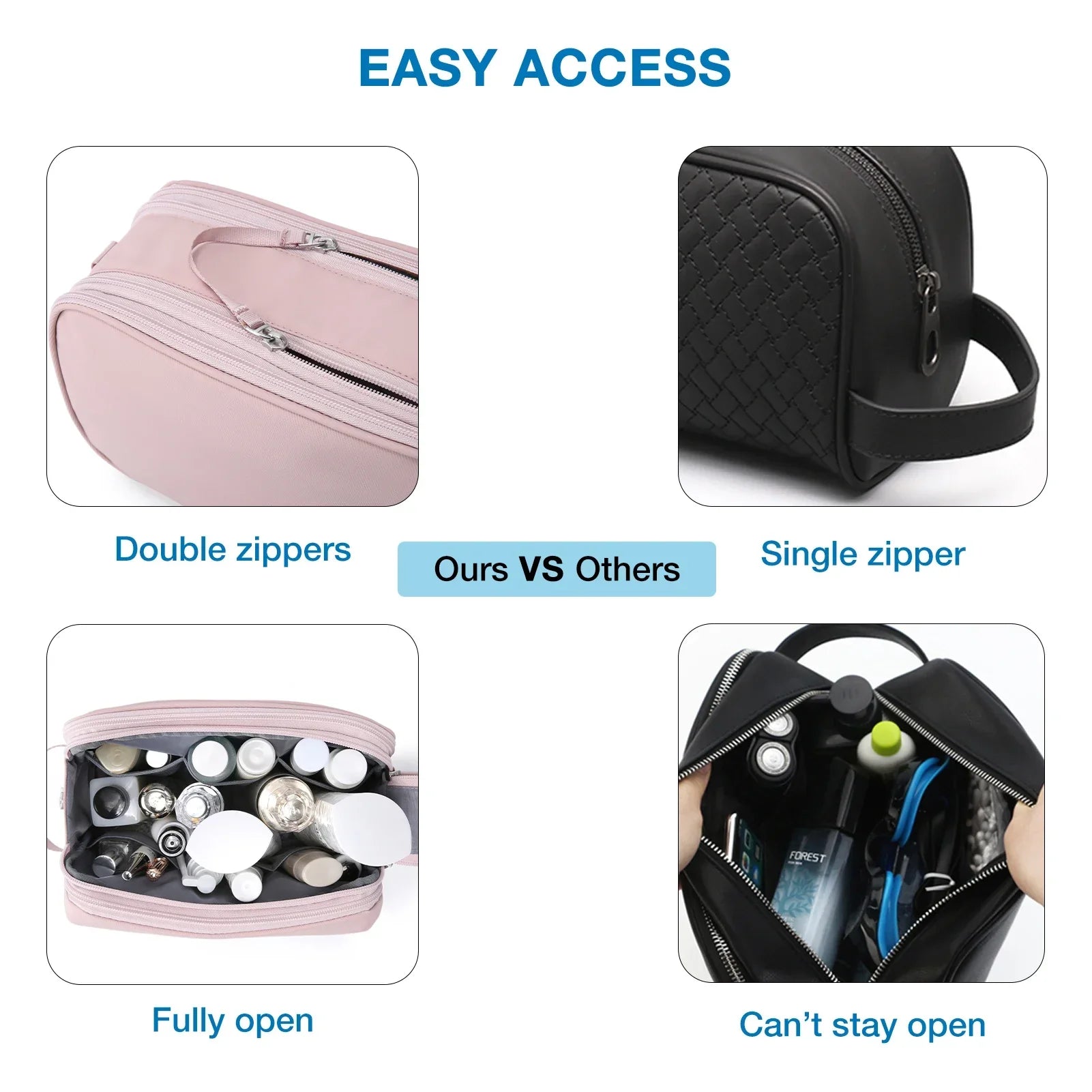 Trousse de toilette imperméable avec plusieurs compartiments et fermetures éclair – Pratique pour les voyages