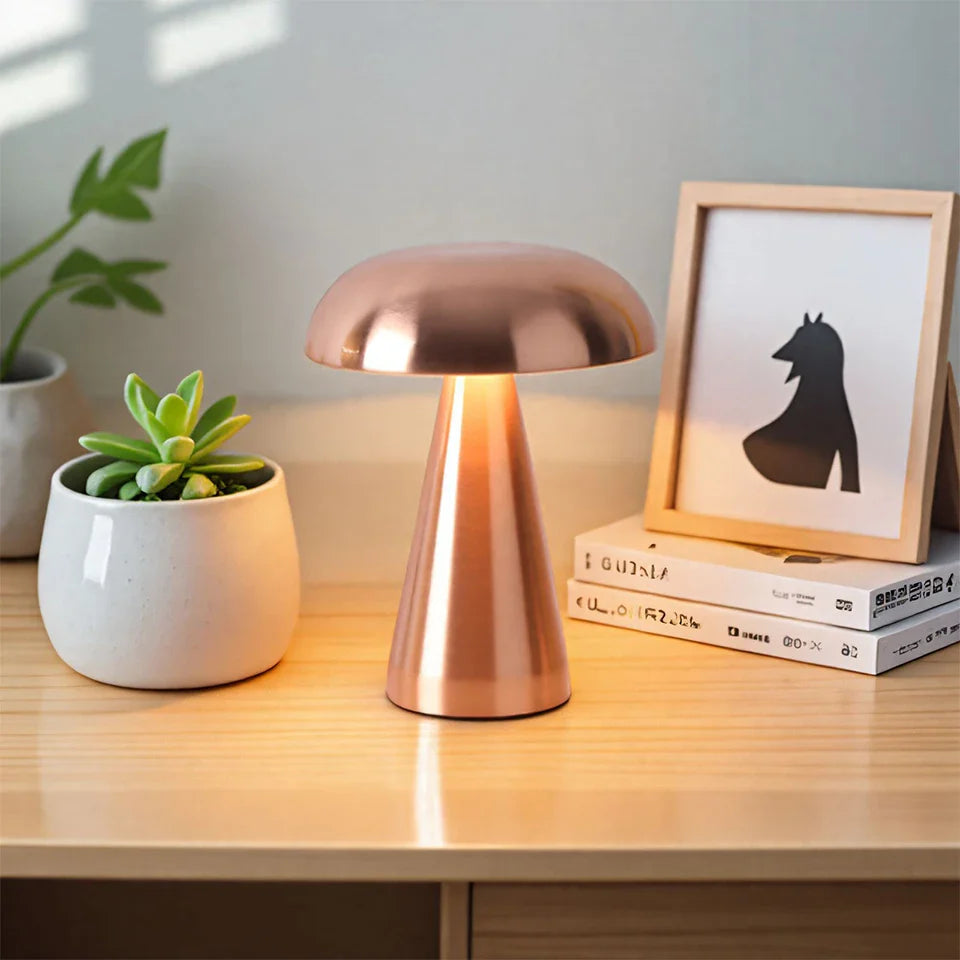 LumoShroom Lampe de Table | Design Champignon Rétro | LED & Dimmable | Rechargeable