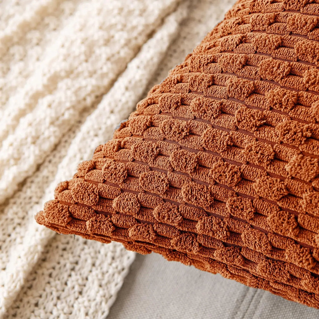 Housse de coussin en velours côtelé boho – Housse de coussin décoratif rayée élégante pour canapé ou lit