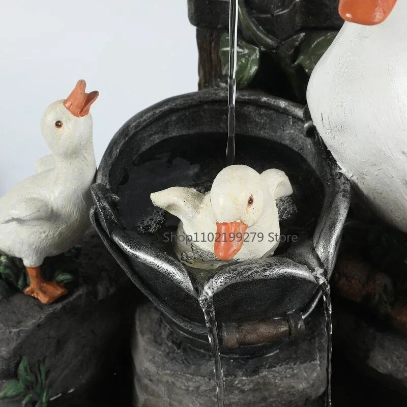 Lunaverde Fontaine Solaire Décorative Canard & Écureuil | Figurine de Jardin avec Lumière LED | Résine Artificielle Résistante aux Intempéries | Pour Terrasse & Balcon