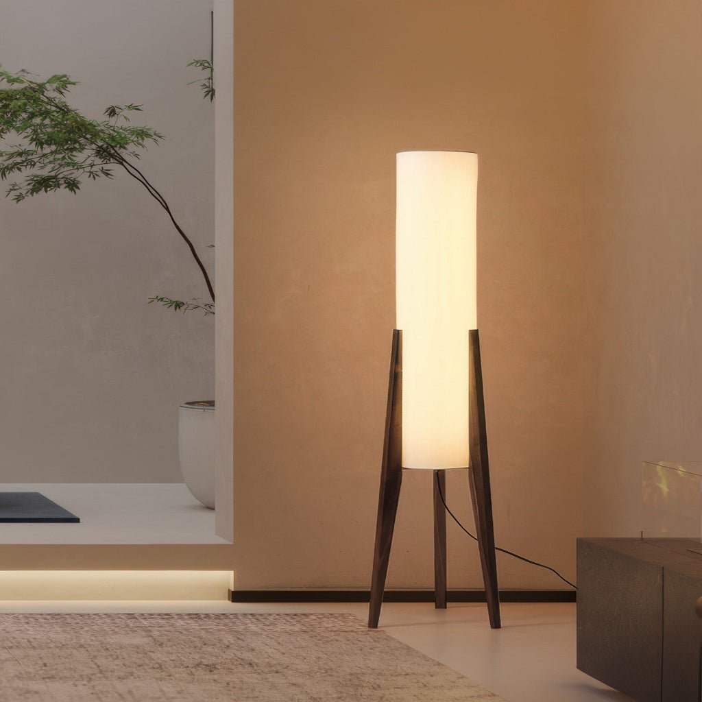 LIGNELUX – Lampe sur pied scandinave en bois de noyer avec éclairage LED dimmable