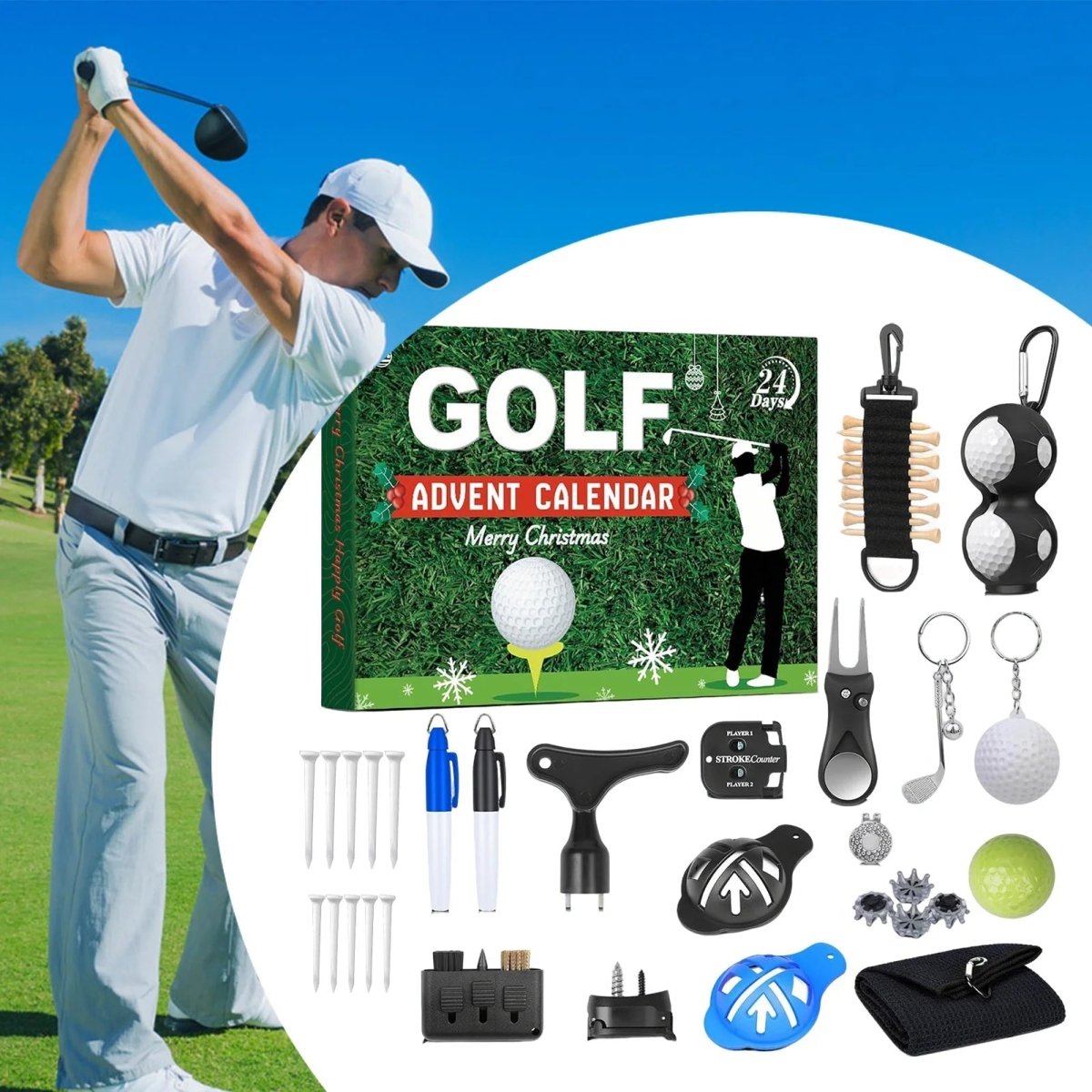 PUTTBOX 2026 – Calendrier de l'Avent golfique de 24 jours avec des accessoires thématiques assortis