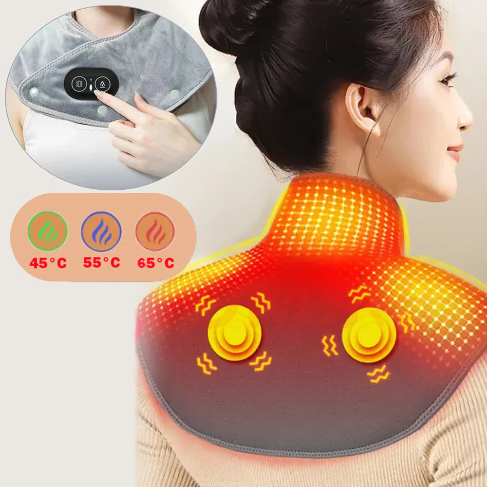 Massager de cou et d'épaules chauffant ThermoLiva | Coussin chauffant USB avec vibration | 3 niveaux de température & minuterie | Doux en peluche