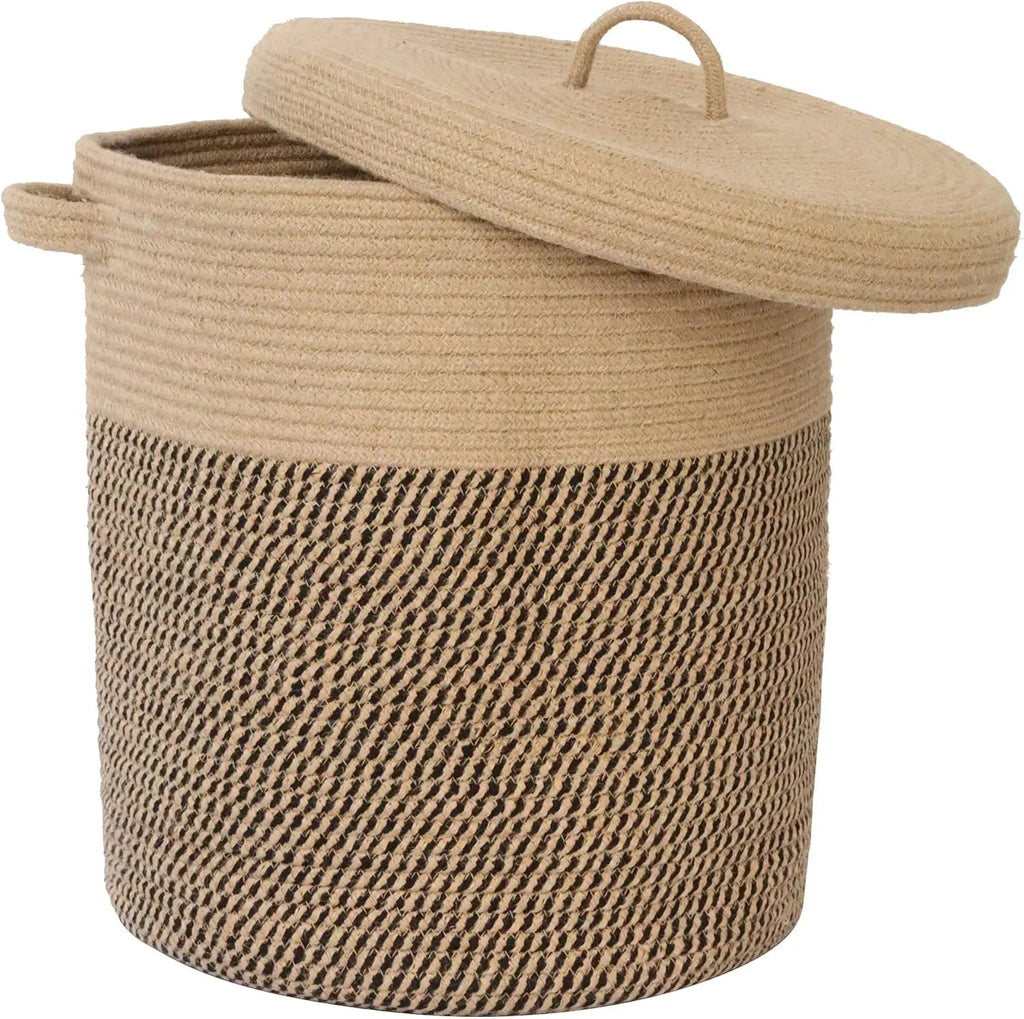 Panier tressé pour le linge et le rangement avec couvercle 60L – Amara