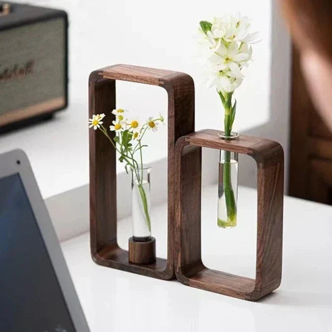 Vase en Verre avec Support en Bois pour Boutures