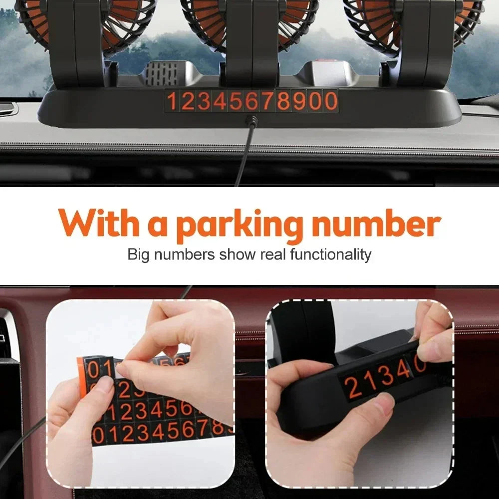 Ventilateur de voiture réglable à 360° avec 3 têtes USB/12V/24V – AirFlow