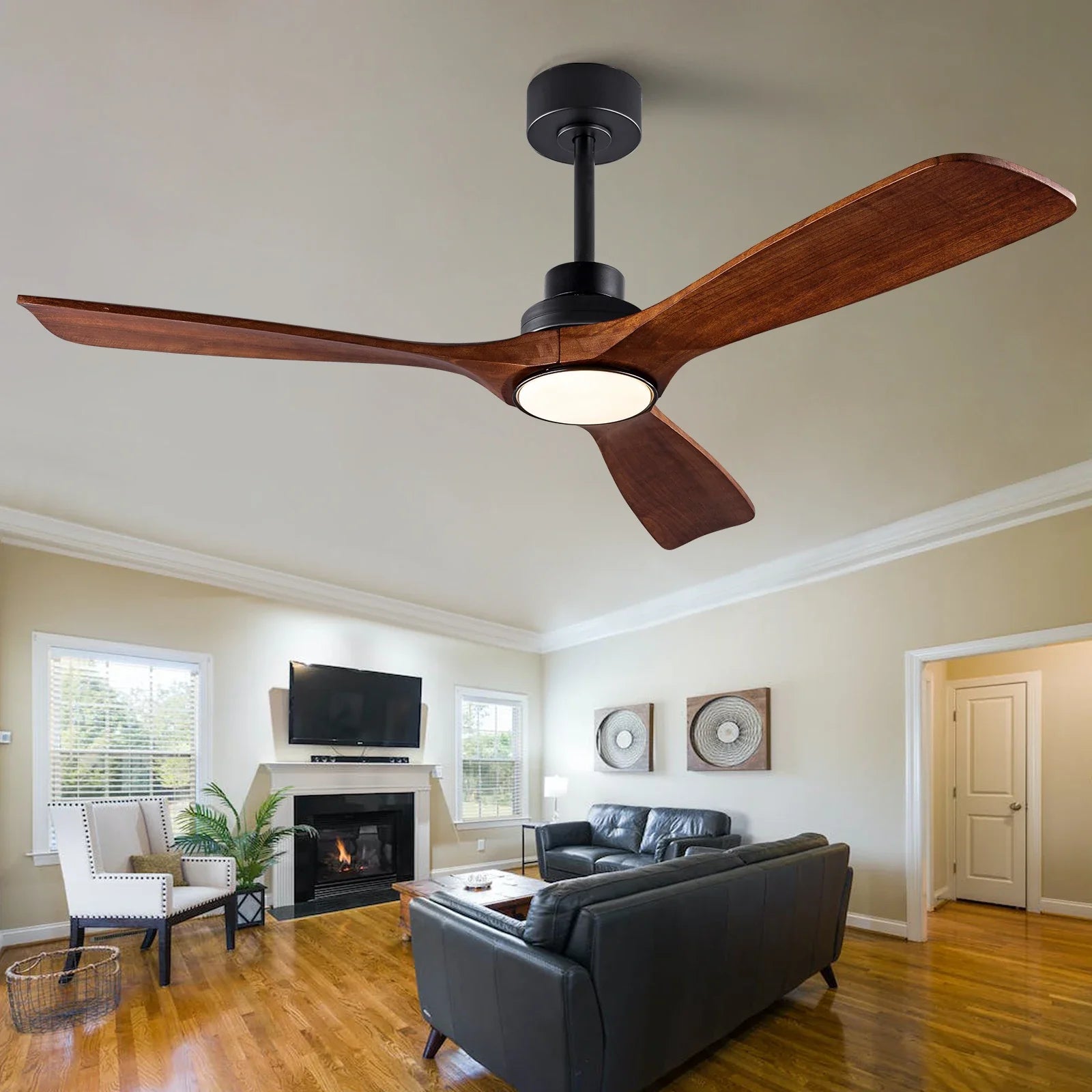 Ventilateur de plafond en bois LED