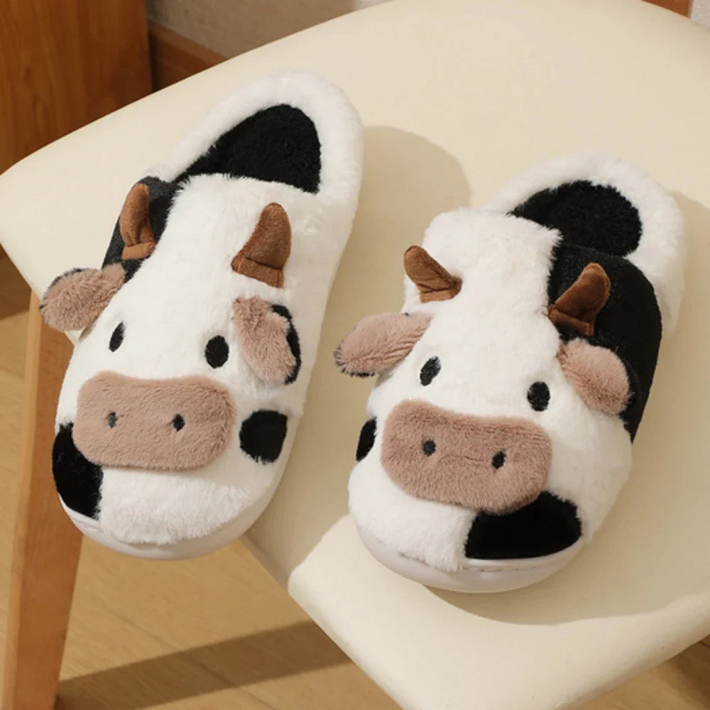 MooVera | Chaussons d'hiver design vache | Doux & Chaud | Antidérapants & Confortables | Chaussons en coton unisexes pour hommes & femmes