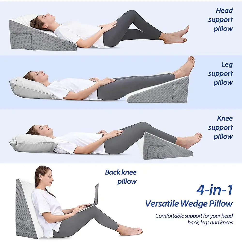 Skanto | Minne Skum Kilepute : Coussin triangulaire surélevé pour dormir, en cas de reflux gastrique, après une opération - Chambre, résidence étudiante, usage de bureau